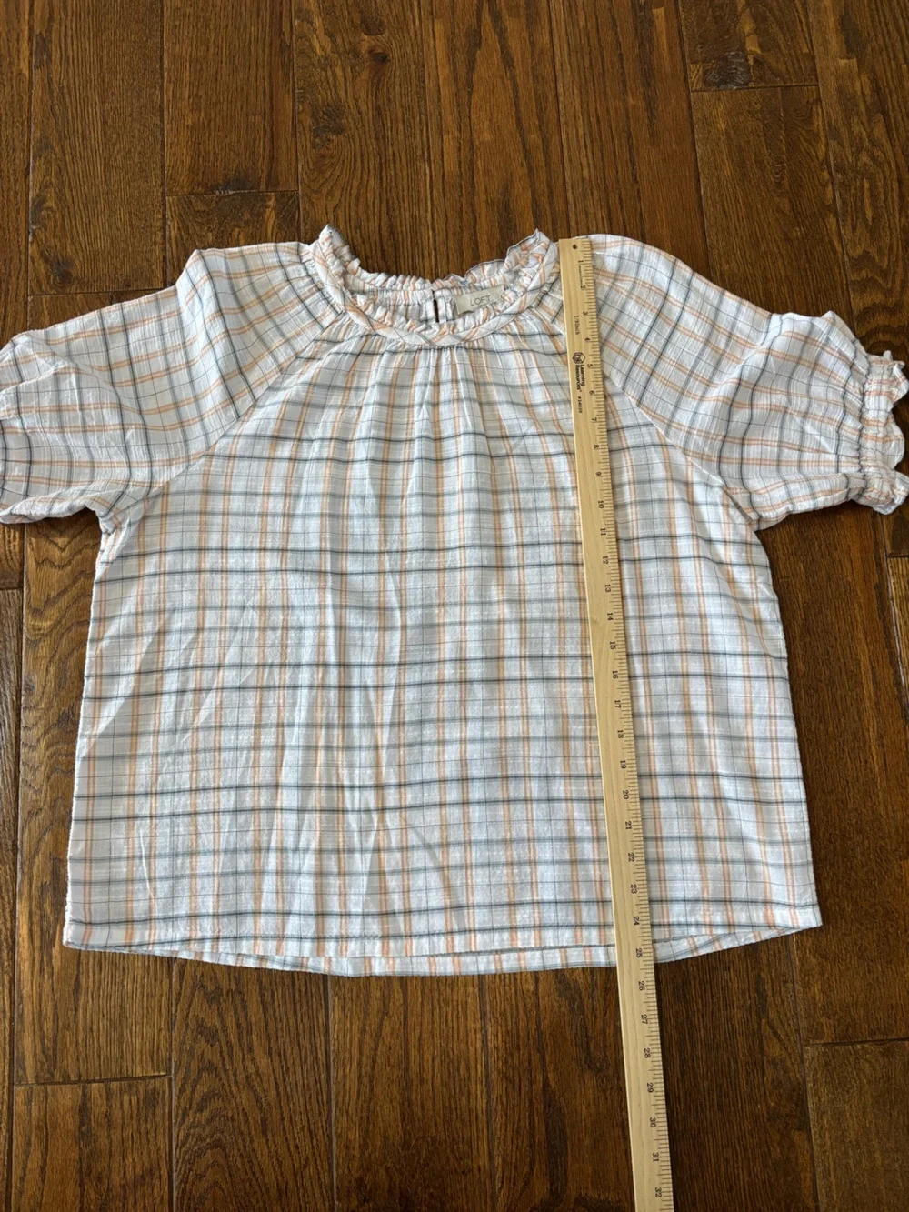 LOFT Plaid Ruffle Neck Peasant Blouse Size Large